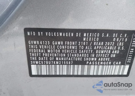2019 Volkswagen Jetta 1.4T R-Line/1.4T S/1.4T Se from USA, damaged, VIN 3VWC57BU7KM215587